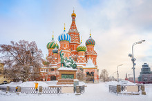 View On St. Basil's Cathedral In Moscow At Winter, Russia