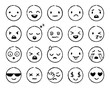 Hand drawn emoji. Doodle emoticons, smile face sketch and grunge ink brush emojis doodles. Emotion mood sketching, comic faces emoji avatar. Isolated vector symbols set