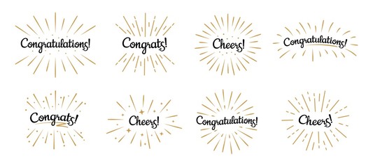 congratulations lettering. congrats label, cheers celebration and congratulation text badges with go