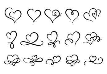 love hearts flourish. heart shape flourishes, ornate hand drawn romantic hearts and valentines day s