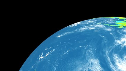 Wall Mural - Rotating Earth planet isolated on black background. Topographic relief, elevation mountain map. Seamless looping animation.