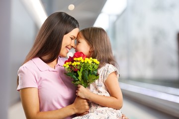 Wall Mural - Happy Mother and daughter hugging