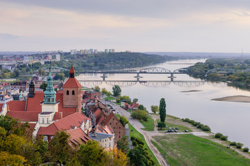 Wall Mural - Sightseeing of Poland. Cityscape of Grudziadz, aerial view of the historic center and Wisla river