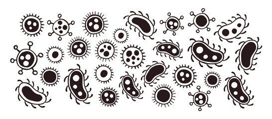 bacteria virus doodle vector set, minimalism