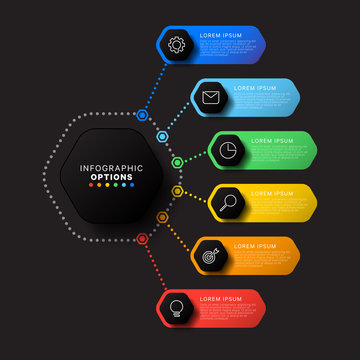 infographic template with six hexagonal elements on black background. modern business process visualisation with thin line marketing icons. vector illustration easy to edit and customize. eps 10