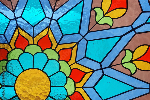 Fotomural Stained glass floral geometric pattern.