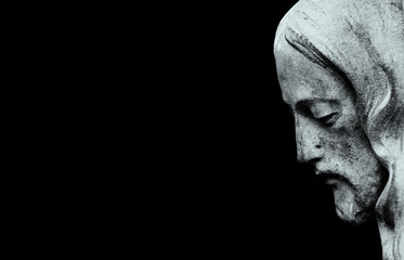 Papier Peint - Profil of Jesus Christ isolated on black background. (ancient statue)