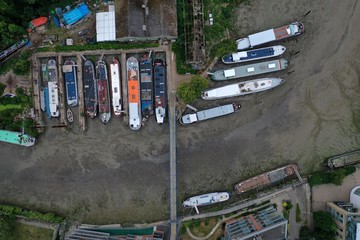 Vertical View of Several Ships Parked on the Ground in London