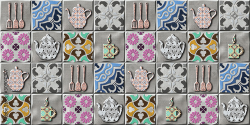 Naklejka - mata magnetyczna na lodówkę Ceramic kitchen or washroom wall tile.