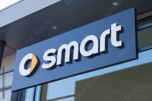 Fuerth Germany February 25 18 Smart Logo On A Car Dealer Building Smart Is A German Automotive Marque And Division Of Daimler Ag Based In Boblingen Germany Buy This