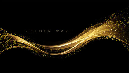 Aufkleber - Abstract shiny color gold wave design element