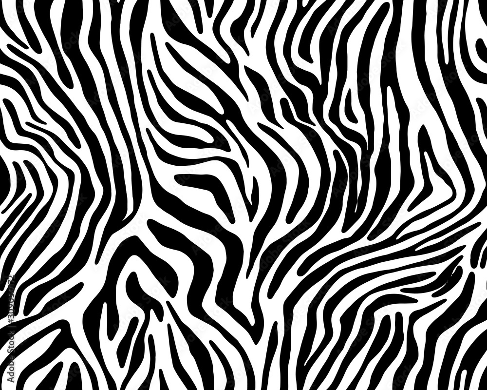 Full seamless wallpaper for zebra and tiger stripes animal skin pattern. Black and white design for textile fabric printing. Fashionable and home design fit. - obrazy, fototapety, plakaty 