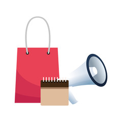 Sticker - shopping bag with calendar and megaphone, colorful design