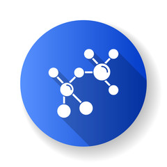 Sticker - Atom modeling blue flat design long shadow glyph icon. Crystal structure. Molecular ball and stick model. Organic chemistry elements. Scientific atom modeling. Vector silhouette illustration