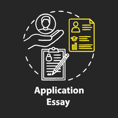 Application essay chalk concept icon. Personal statement. Summary and curriculum vitae. Individual characteristics idea. Vector isolated chalkboard illustration