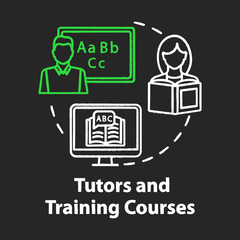 Poster - Tutors and training courses chalk concept icon. Educational resources. Personal education, elearning tutorials. Extraclasses idea. Vector isolated chalkboard illustration