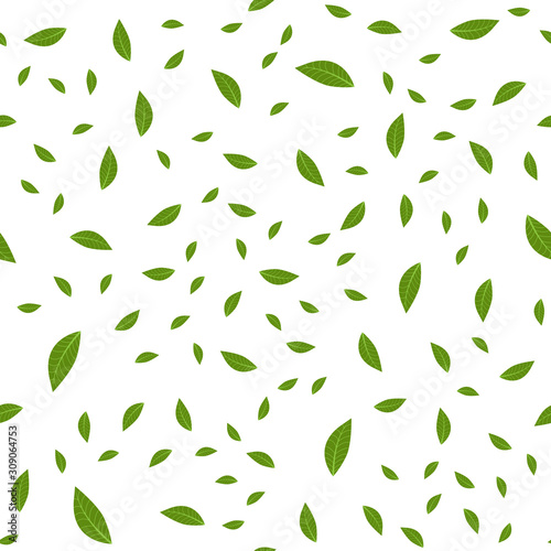seamless-pattern-of-tea-leaves-on-white-background-stock-vector-illustration