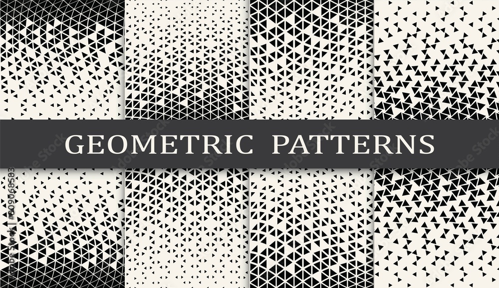 black and white geometric seamless halftone pattern set Stock Vector ...