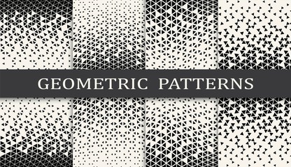 black and white geometric seamless halftone pattern set