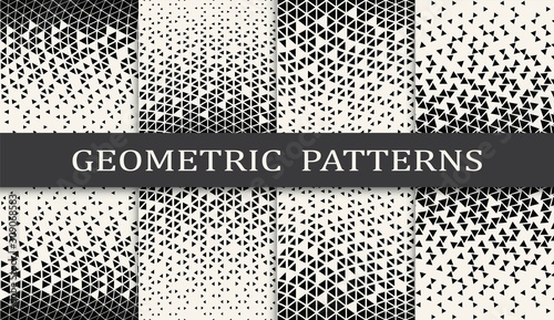 Tela black and white geometric seamless halftone pattern set