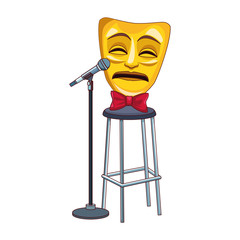 Wall Mural - tragedy comedy mask with stand microphone icon, colorful design