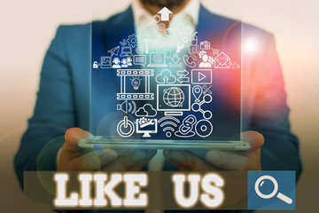 Fototapete - Word writing text Like Us. Business photo showcasing Asking to follow on social media Feel attraction or pleasure