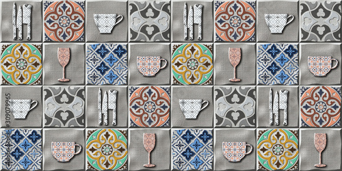 Naklejka - mata magnetyczna na lodówkę Ceramic kitchen or washroom wall tile.