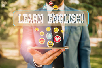 Poster - Text sign showing Learn English. Business photo showcasing gain acquire knowledge in new language by study