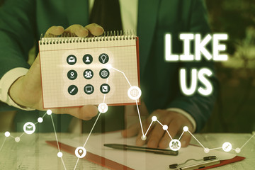 Fototapete - Word writing text Like Us. Business photo showcasing Asking to follow on social media Feel attraction or pleasure