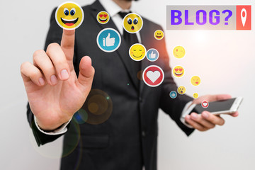 Aufkleber - Word writing text Blogquestion. Business photo showcasing regularly updated website web page run by individual