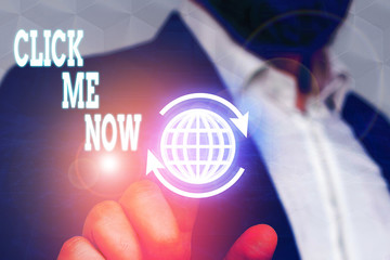 Aufkleber - conceptual hand writing showing click me now. concept meaning internet helping desk press the button