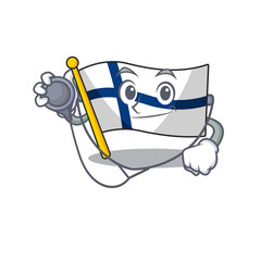 Wall Mural - Flag finland cartoon mascot style in a Doctor costume with tools