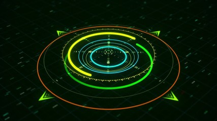 Poster - Future and innovation concept. Animation. Abstract animation of circular graph with digits on the dark background