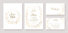Gold Wedding Invitation, Save The Date, Thank You, Rsvp Card Design Template. Vector. Rose Flower. Vector.