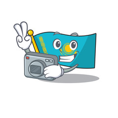 Wall Mural - a professional Photographer flag kazakhstan cartoon character with a camera