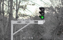 Traffic Light For Railway Transport. Green Light. Close Up
