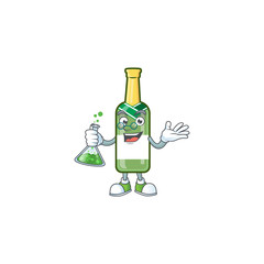 Poster - Smart Professor champagne green bottle cartoon character holding glass tube