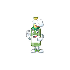 Wall Mural - Happy Chef champagne green bottle cartoon character with white hat