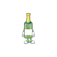 Sticker - Champagne green bottle Cartoon character showing afraid look face