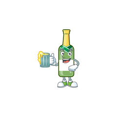 Sticker - Happy champagne green bottle holding a glass of beer