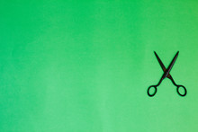 Single Old Soviet Scissors Isolated On Green Background
