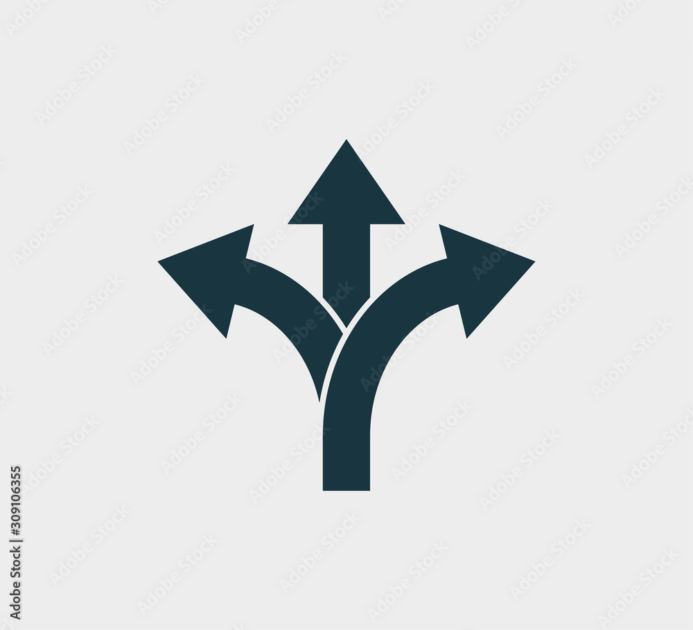 Arrow, three way, direction icon. Vector illustration, flat design - obrazy, fototapety, plakaty 