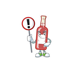 Canvas Print - Cartoon style of champagne red bottle with sign in his hand