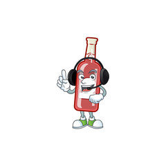 Sticker - Champagne red bottle cute cartoon character design with headphone