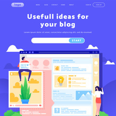 Aufkleber - Vector web site design template. Social media and blog content, people write and share photo. Landing page concepts for website mobile development. Modern flat illustration