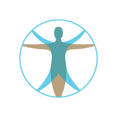 Fototapete - Modern vitruvian man. Sign of human figure enclosed in circle for illustration for medicine, science, health. Symbol of drawing of Leonardo da Vinci. Color flat icon on white background