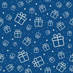 Wall Mural - gift boxes and snow. vector seamless pattern. classic blue trendy color. minimal background for wrap