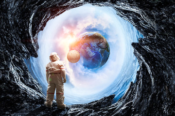Wall Mural - spaceman and his mission. mixed media