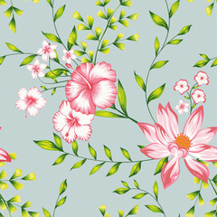 Wall Mural - Floral seamless composition turquoise background