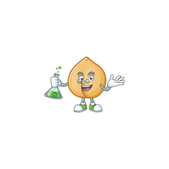 Wall Mural - Smart Professor chickpeas cartoon character holding glass tube